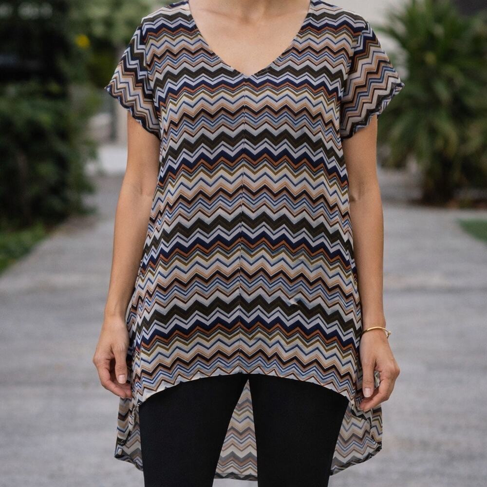 Otis & Maclain Multicolor Chevron Sheer High Low Tunic Blouse Sz L